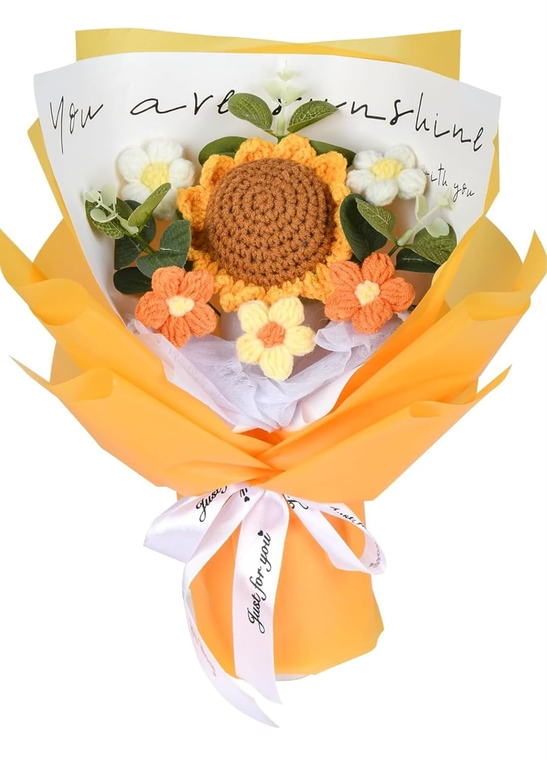 Artificial Crochet Flower Bouquet Handmade Cotton Flowers Bunch for Home Decor, Gift for Girls, Wedding, Festival Decoration, Long Lasting Floral Arrangement (Sunflower Bouquet)
