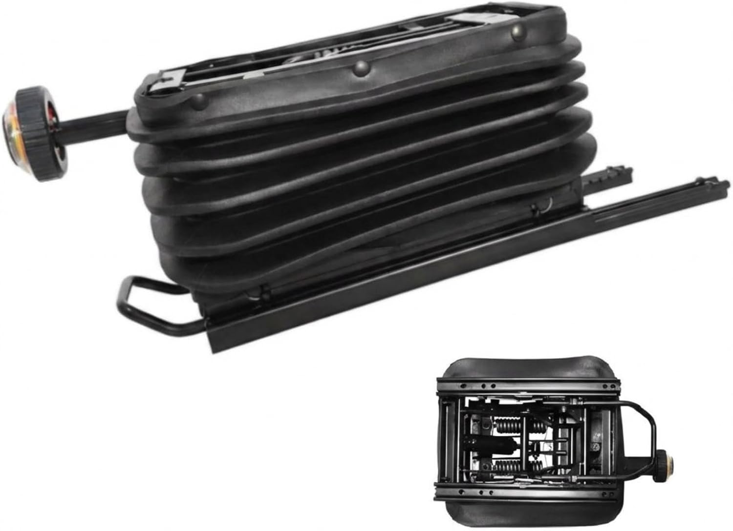 Mechanical Suspension Seat Base with Dust Cover Slider for Tractor Forklift Mower, Heavy Duty Spring Shock Absorber Mount Kit, Universal Adjustable Damping Replacement for Truck Boat Black