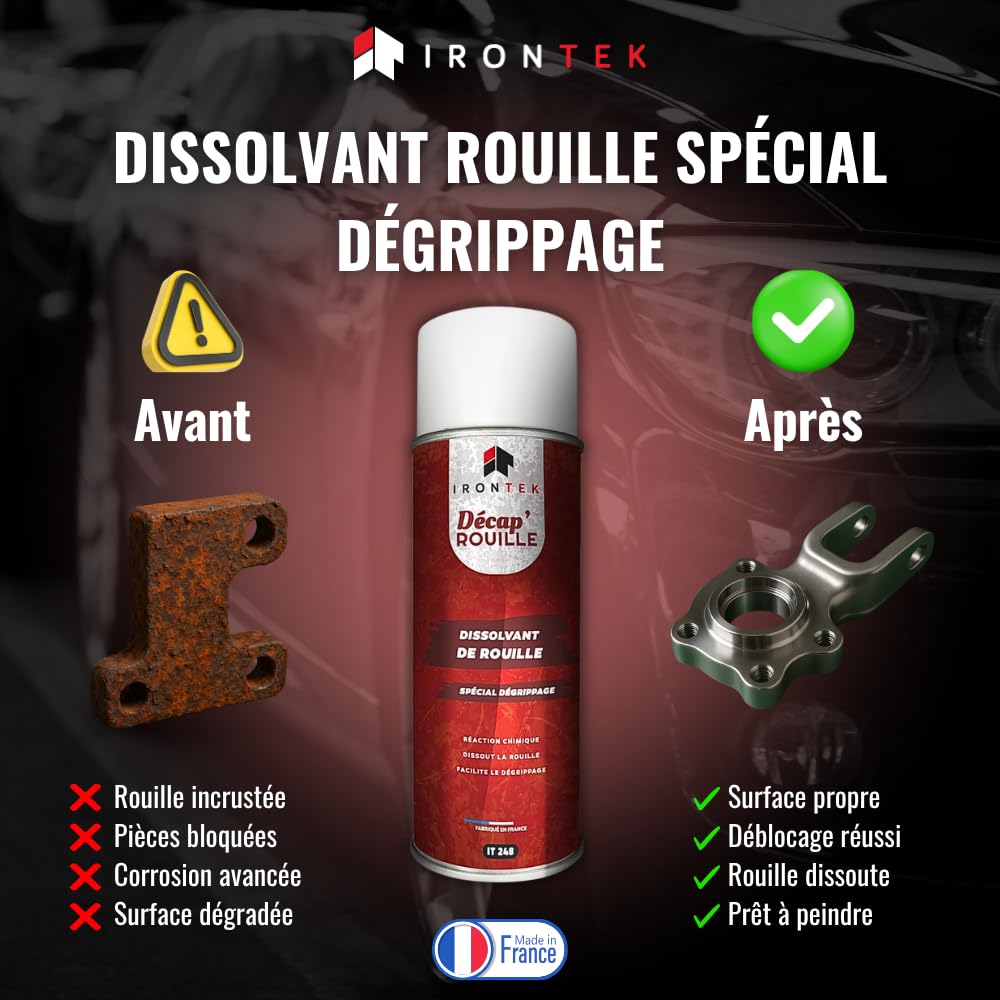 Dissolvant et Convertisseur Rouille 400ml - IRONTEK | IT248 | Réaction Chimique Dissout la Rouille | Facilite Le dégrippage | Auto Moto | Formule Professionnelle