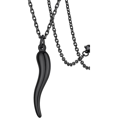 FaithHeart Italian Horn Pendant Necklace for Women Men Silver/Black/Gold Plated Stainless Steel Cornicello Necklace Protection Necklace Chains with Pendant Italian Charm Talisman with Gift Box