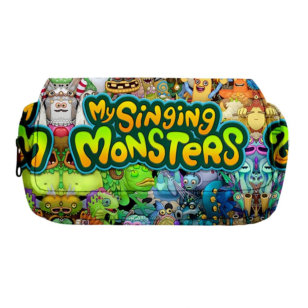 Anjinguang Kids Pencil Case- My Singing Monsters Pencil Case Game Anime Stationery Pouch Student Pencil Box Large Capacity Cartoon Storage Pen Bag for Teen Boy Girl Gifts