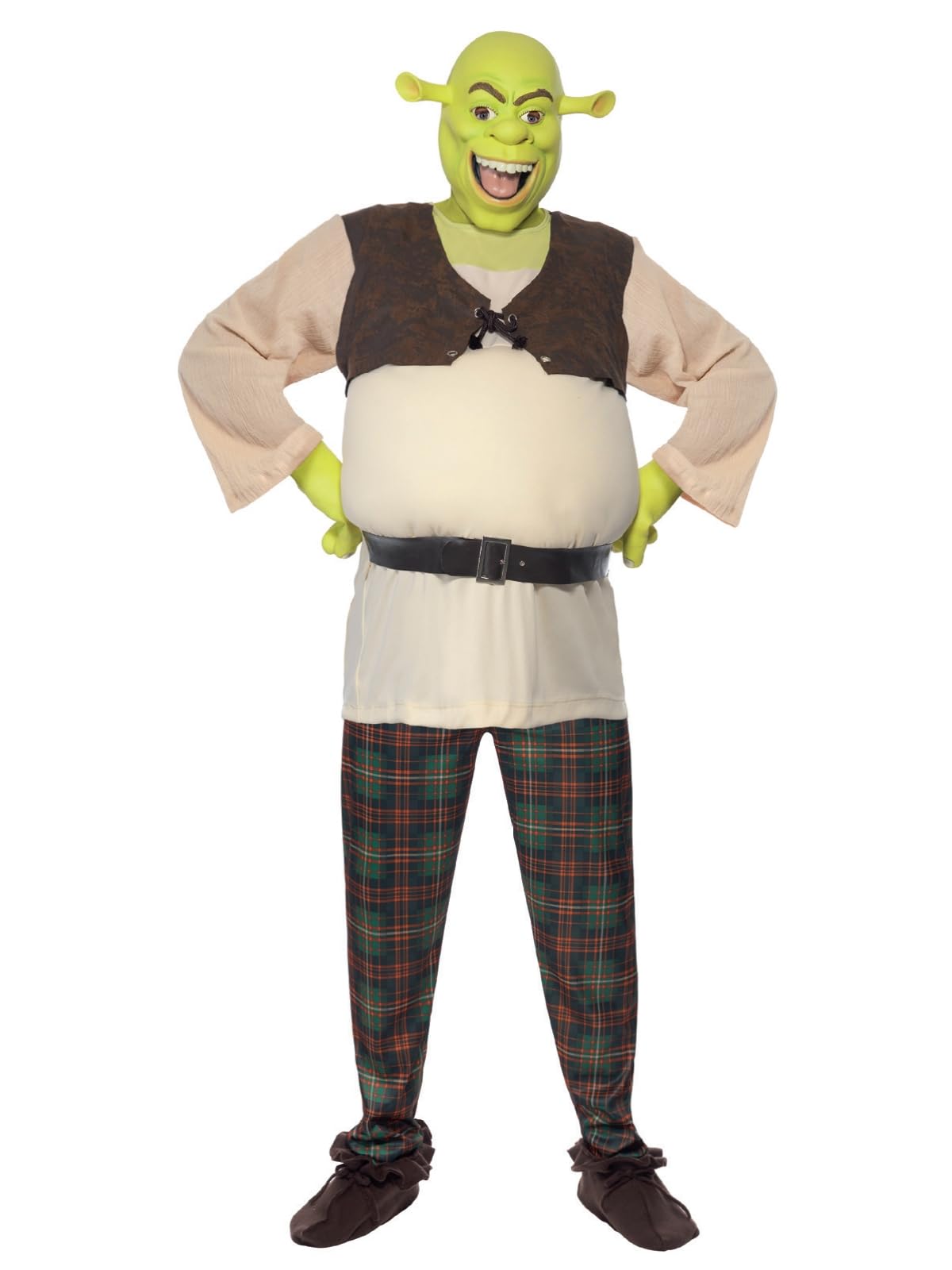 Smiffys Disfraz de Shrek, color verde con parte superior, pantalones, manos y máscara, disfraz oficial de Shrek, disfraz para adultos