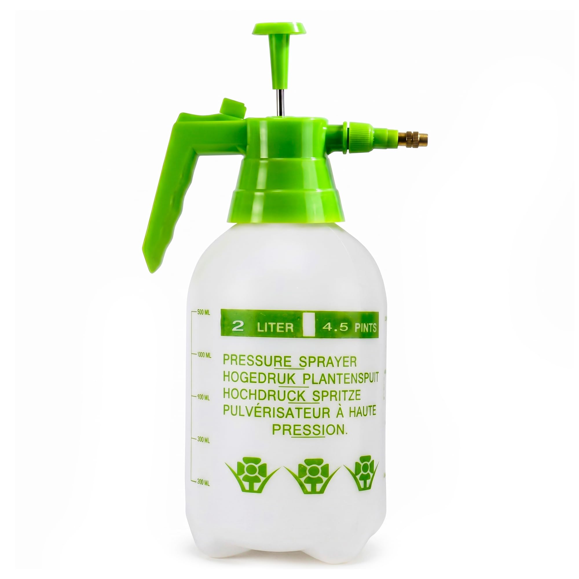 Lizzy 2L Pressure Sprayer Pump Action Garden Spray Bottle Adjustable Brass Nozzle Lockable Trigger Weed Killer Plant Water Mister Cleaning Chemical Sprayer Indoor Outdoor Use