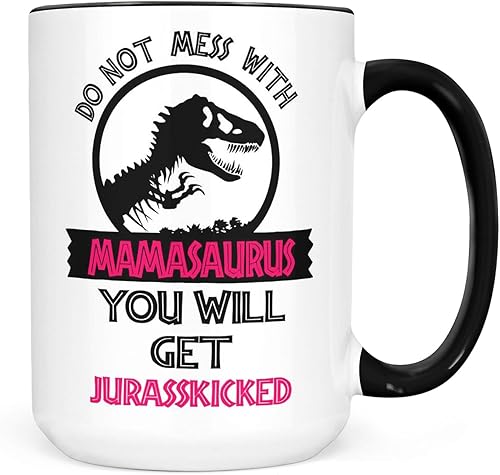 Funny Mom Coffee Mug | Mamasaurus Dinosaur Cup | Microwave and Dishwasher Safe Ceramic | Gift for Mother