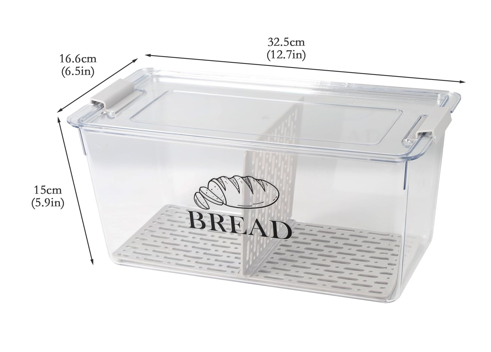 Contenitore per pane in PET trasparente con divisorio e coperchio ermetico – Contenitore per pane senza BPA con chiusura a clip, impilabile per toast, dolci, bagel – contenitore da cucina