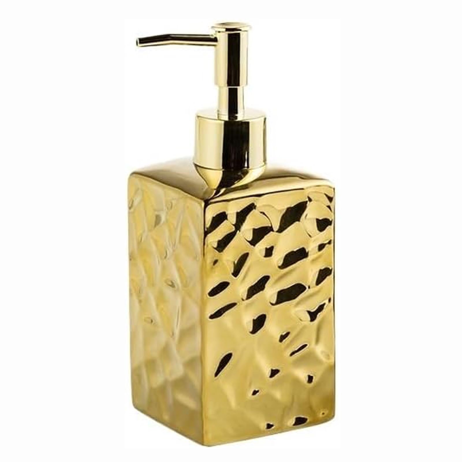 Kxaoxgrc Gold Glass Soap Lotion Dispenser Set, Ceramic Soap Dispenser With Less Steel Pump, And Silver, Square And Round(,Square)