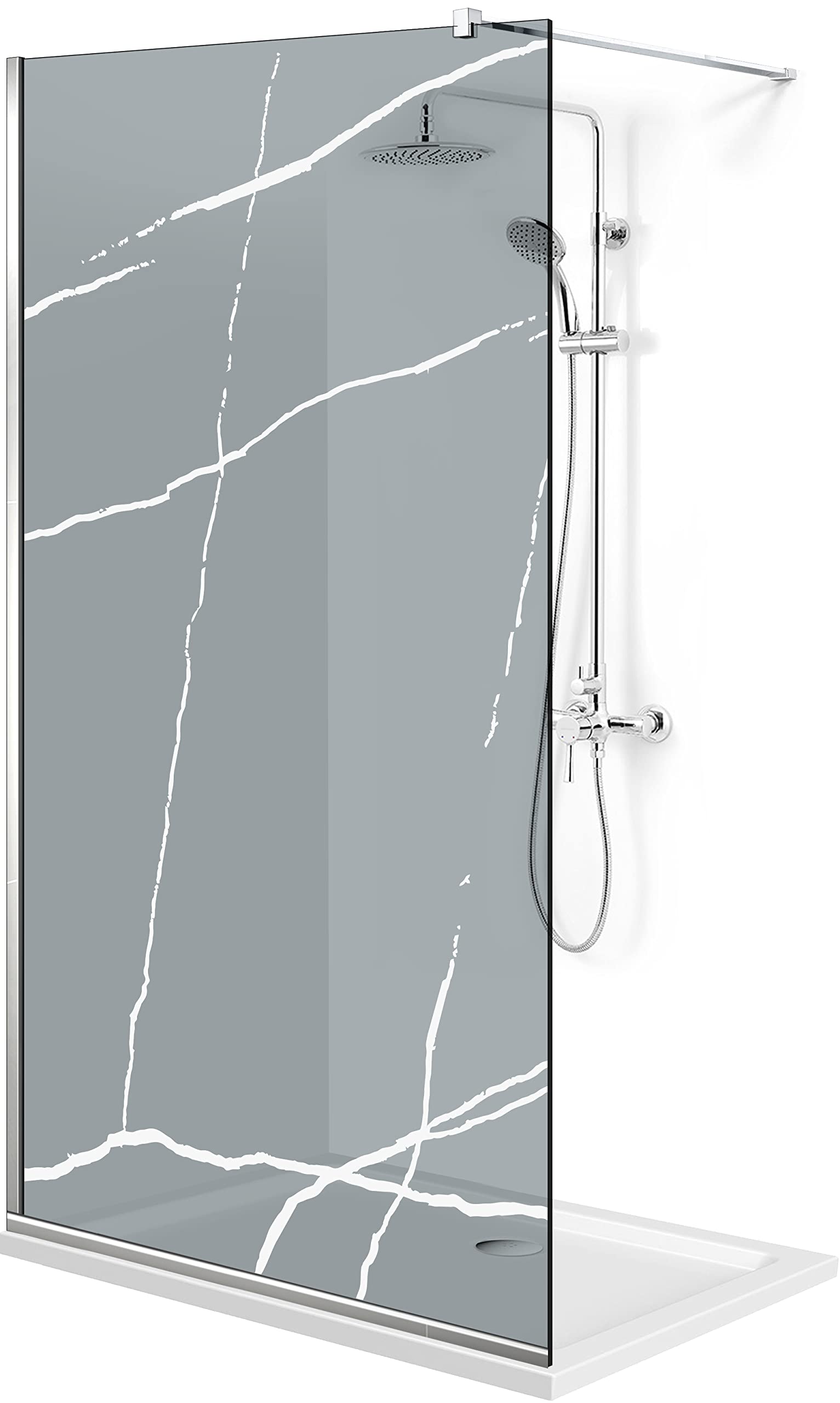 Aqua Roy INOX Modell Marmor 100cm ab 70/80/90/100/110/120 Walk in Duschwand Sicherheitsglas Grau 8mm Duschabtrennung für Nassraum Nano beschichtet sandgestrahlt Muster (100x195cm)