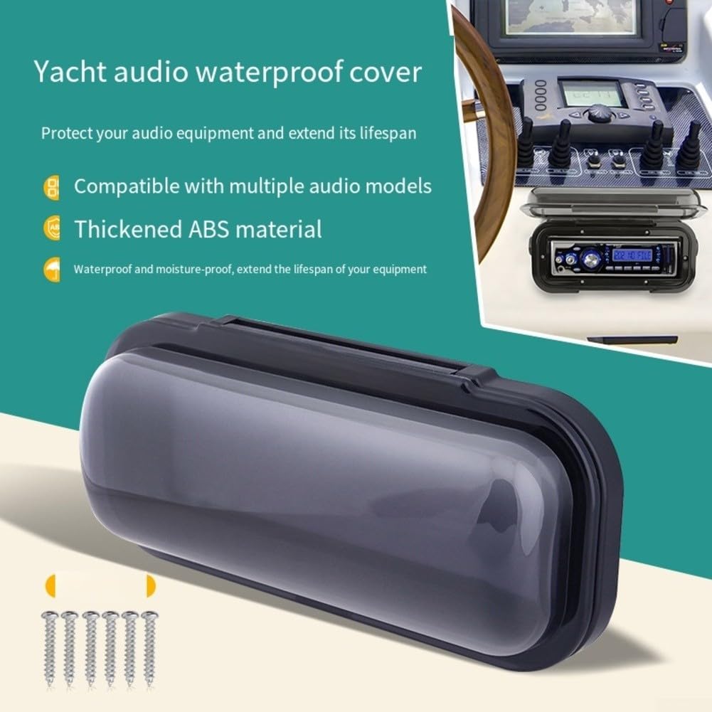 Yhenlovtt Copertura per radio stereo marina, 180 mm, impermeabile, con ripiano di supporto a molla per porta ribaltabile, per sistema audio barca