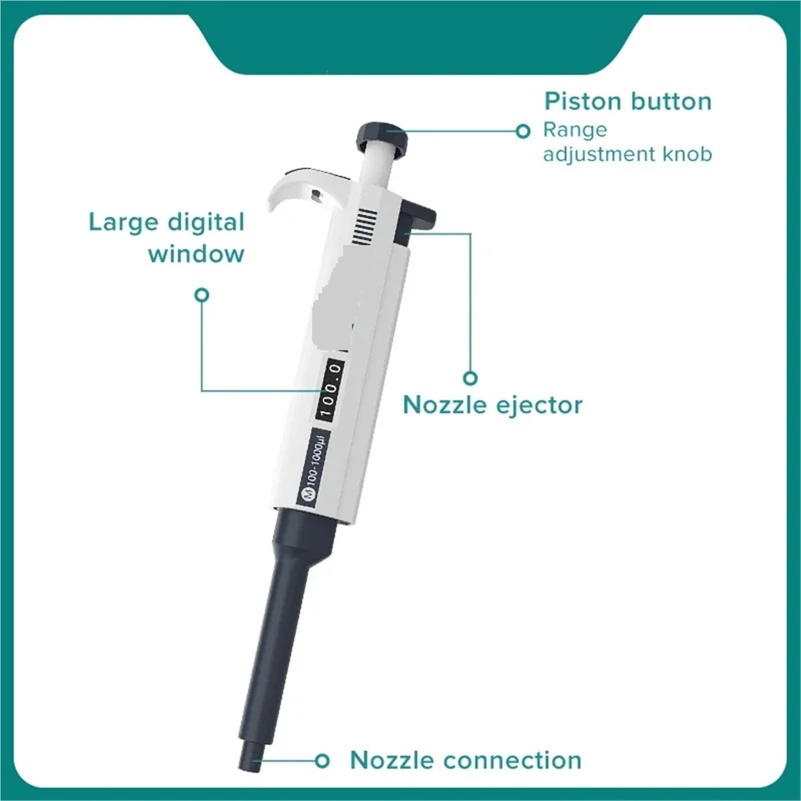 Pipeta Pipeta de laboratorio de plástico de un solo canal, micropipeta digital ajustable, equipo de laboratorio con puntas de pipeta(0.5-10ul)