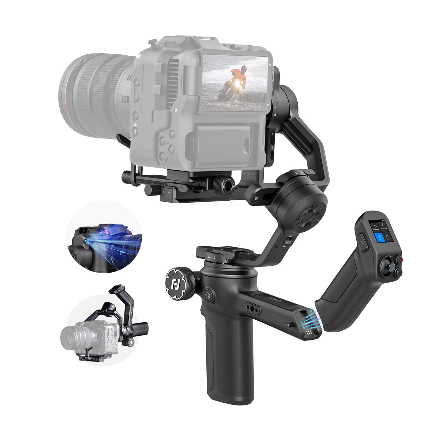 FeiyuTech SCORP 3 Professional Video Stabilizer with Detachable Handle, AI Tracking, 1.3" Touchscreen, Gimbal Stabilizer for Cameras Canon/Sony/Nikon/Fujifilm, Native Vertical Shooting, Max 7.72lbs
