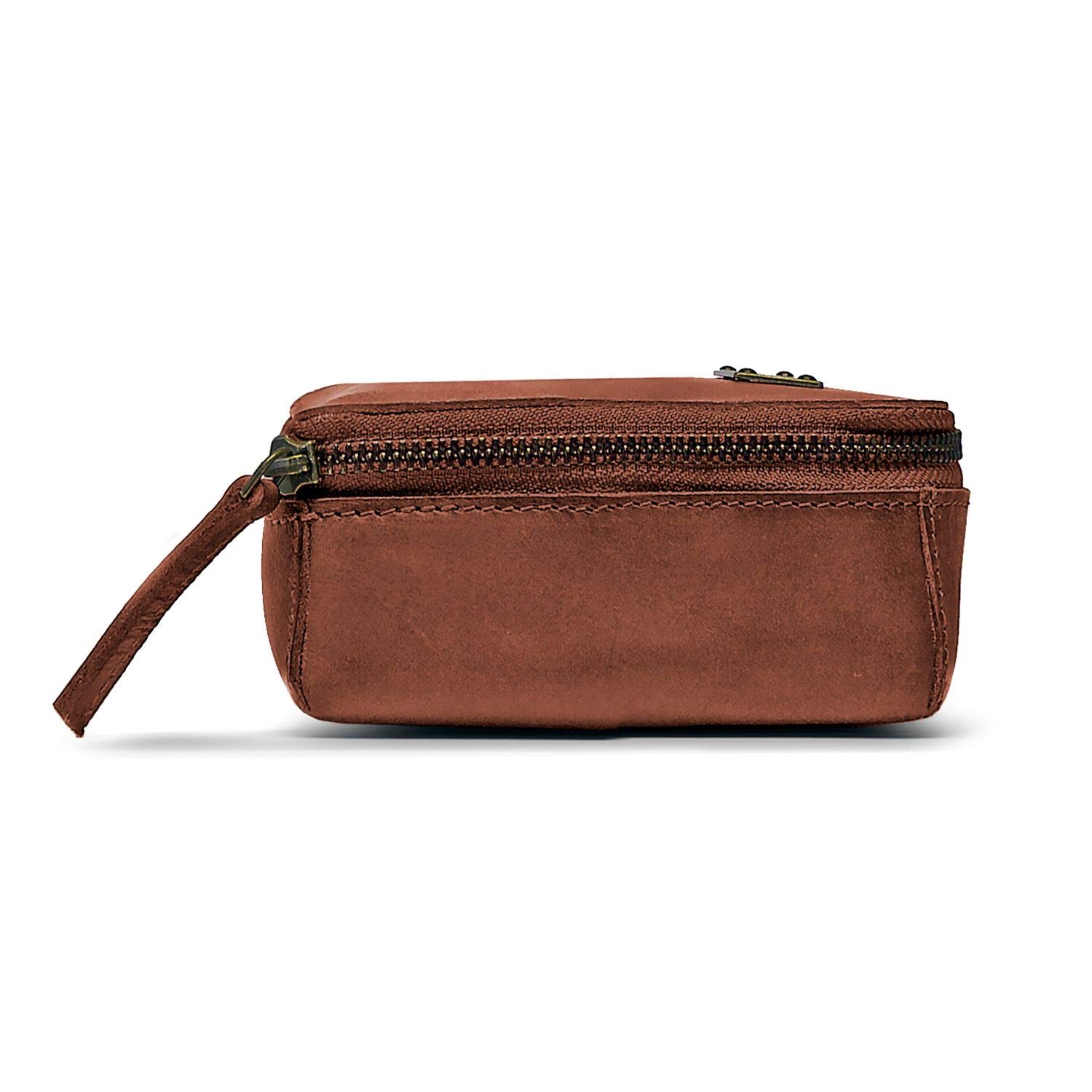 DRAKENSBERG Tech Kit S - Organizzatore di cavi e custodia da viaggio per cuffie e cavo di ricarica del telefono cellulare, realizzata a mano in qualità premium, 1L, vera pelle, marrone, DR00081