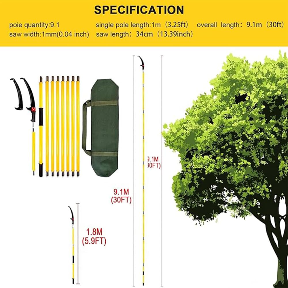 Pertiga Telescopica Podar,Sierra Podar,Pertiga Podar,Altura regulable de 8 m,1 sierra para 2 usos,con maletín de transporte y dos hojas de sierra para reparar fácil y cómodamente las ramas altas