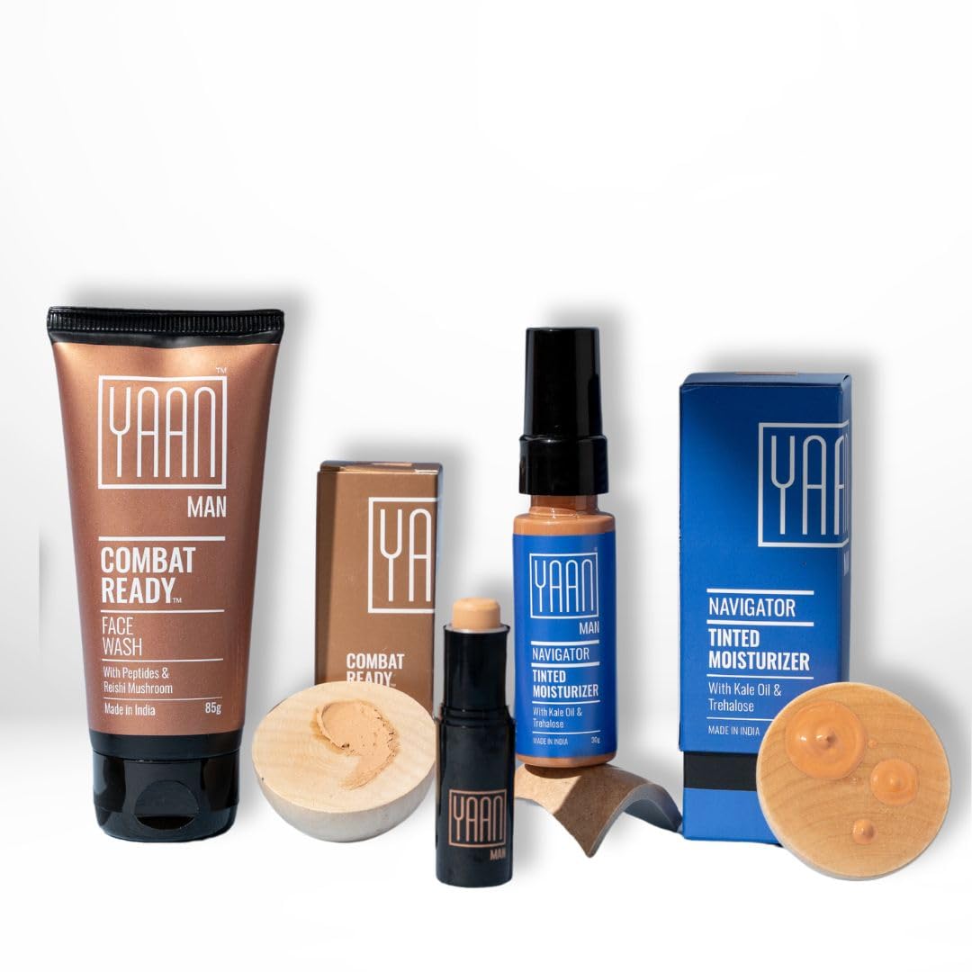 Yaan Man The Perfect Start Combo | Contains Perfection Stick, Tinted Moisturizer, Face Wash | Skincare + Makeup for Men | For all Skin types (Medium)