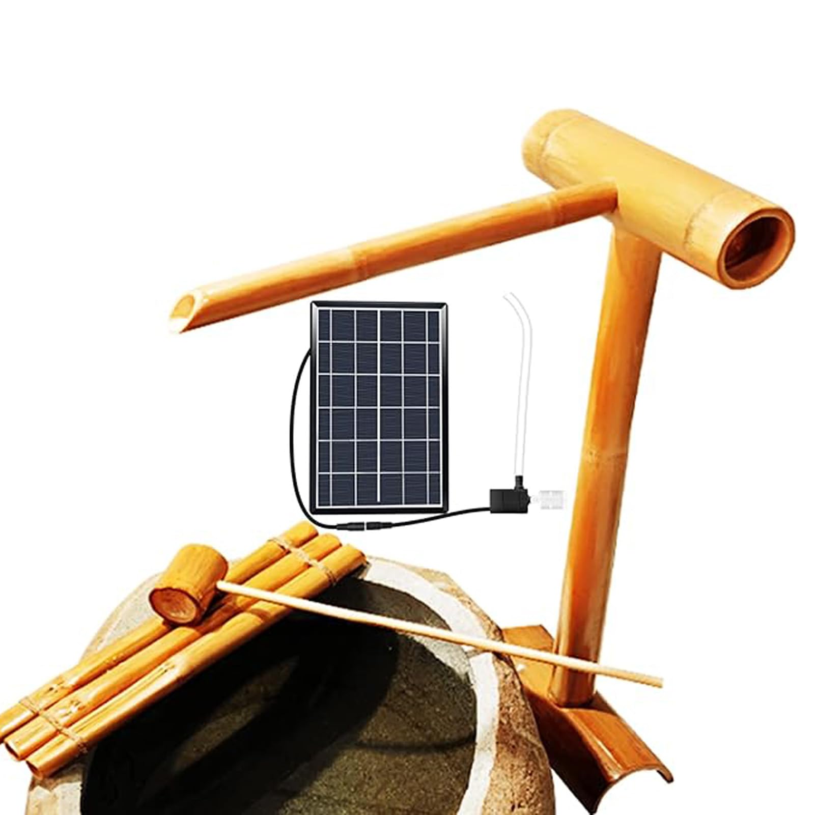 asdchZen Solar Bamboo Fountain Kit, Zen Feng Shui Water Feature, Japanese Garden Outdoor Waterfall, Circulating Patio Fountain, Landscape Pond Decoration For Backyard, Trough, 24I,20in(50cm)