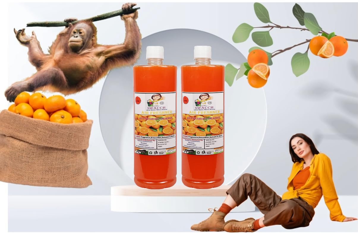 swacch BUY 1 GET 1 FREE Air Freshner For Home, Hotels I Work Space & Office I Long Lasting I Ready to use I Water Based I Orange 1 Litre Pack of 2-image-48