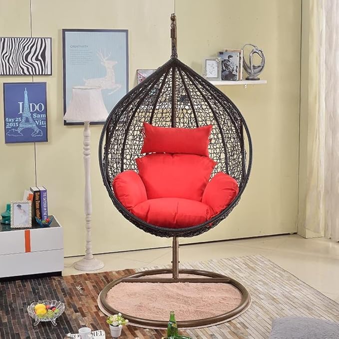 Image of Single Seater Swing Chair with Stand for Adult||Indoor|| Balcony ||Garden || Patio|| Living Outdoor ||Furniture (Do-It-Yourself)(Black Red)