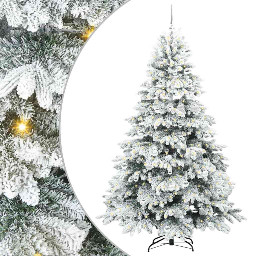 Sapin de Noël artificiel blanc 210 cm, PE et PVC, 300 LED blanc chaud, support pliable, pour intérieur et extérieur, durable
