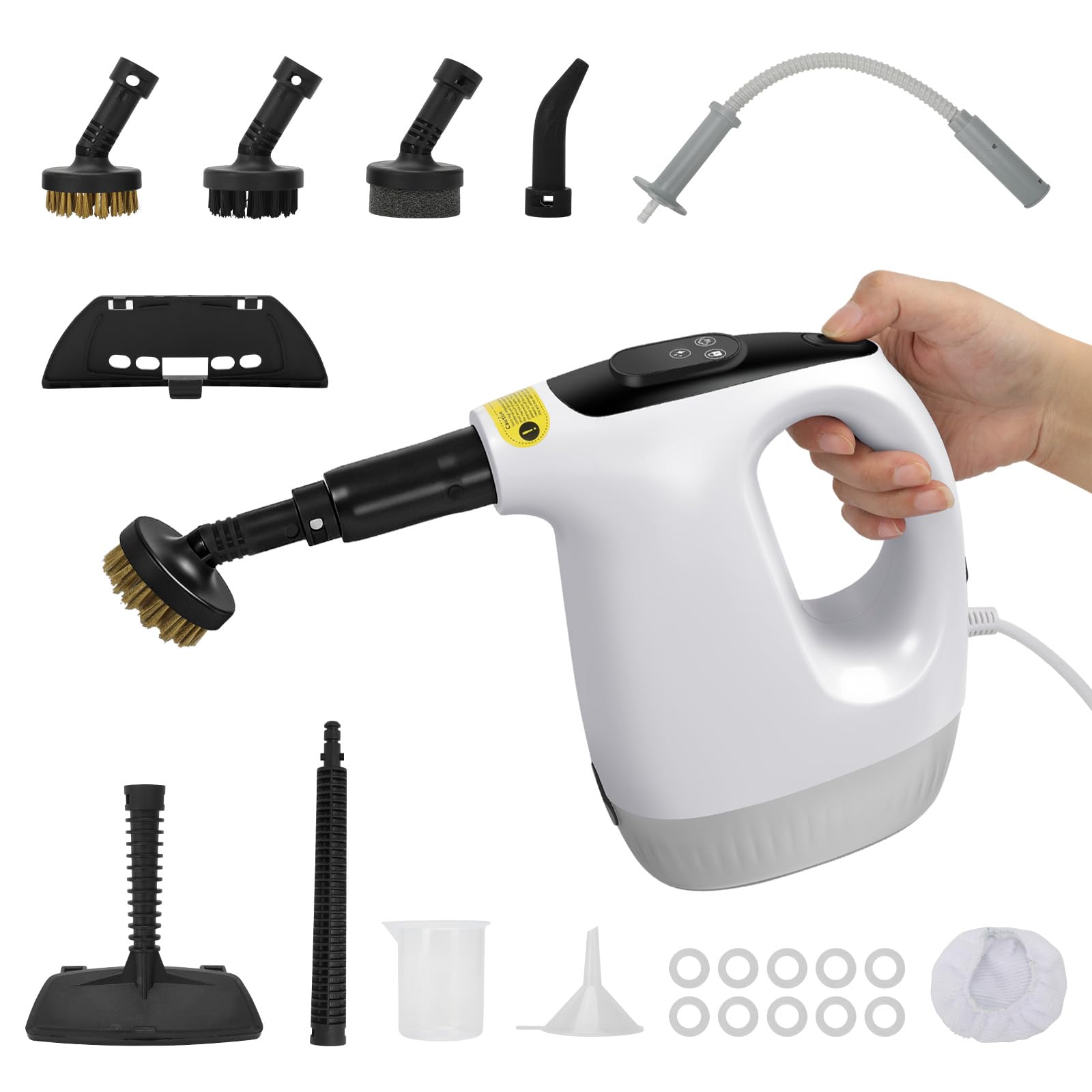 Limpiador de vapor manual de 1200 W, Vaporeta de Mano multiuso de 500ml | Roadtime 9 accesorios, Limpiador de vapor portátil Limpieza sin Químicos de 120 ℃ para hogar,suelos,baldosas,ventanas,sofá