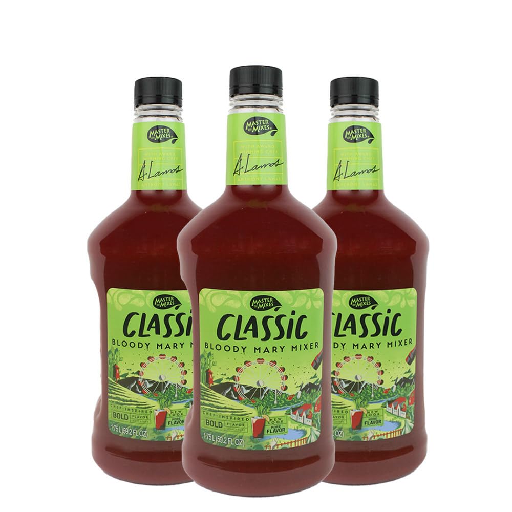 MASTER OF MIXES Classic Bloody Mary Drink Mix, Ready to Use, 1.75 Liter Bottle (59.2 Fl Oz), Pack of 3