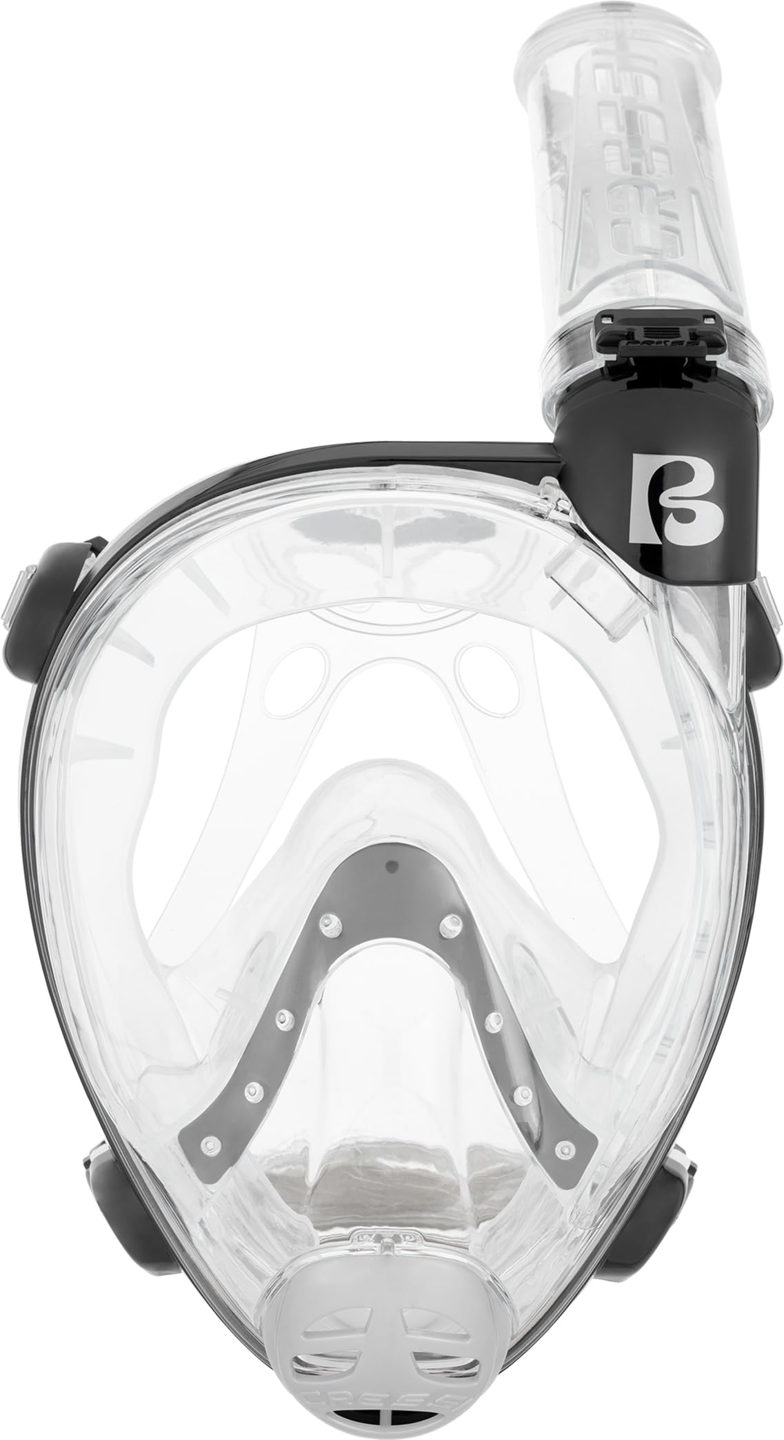 Cressi Full Face Snorkel Mask - Anti-Fog Ultra-Clear Lens & 180° Vision for Adult Snorkel Mask - Float Valve Safety & CO2-Safe Breathing for Scuba Diving Equipment - Clear/Black - M/L