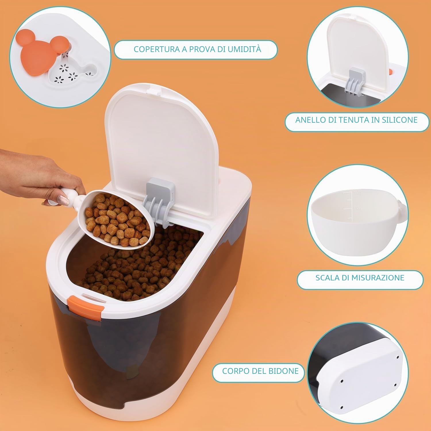 BELLE VOUS Contenitore Cibo Cani e Gatto con Paletta - Porta Crocchette con Coperchio 10 kg - Porta Cibo per Cani Gatti Uccelli - Contenitore per Mangimi Cereali e Alimenti Secchi