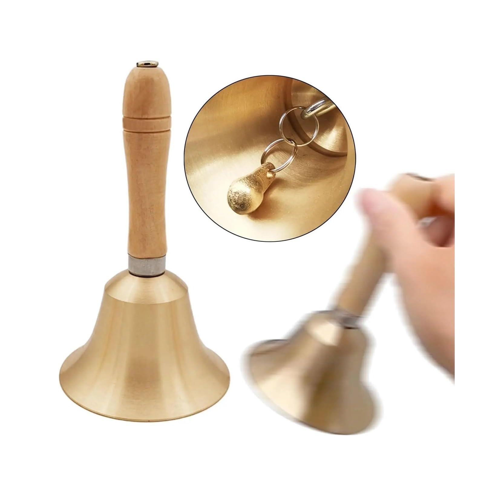 Campana de Mano Metal Campana de mano latón con mango madera | For el servicio de bar del hotel(110mmx246mm)