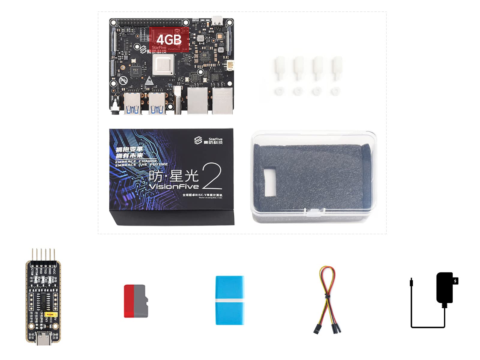 VisionFive2 Starter Kit 8GB – Ordinateur Mono-Carte RISC-V JH7110 3D GPU, WiFi, Linux, Idéal Débutants & Projets Makers