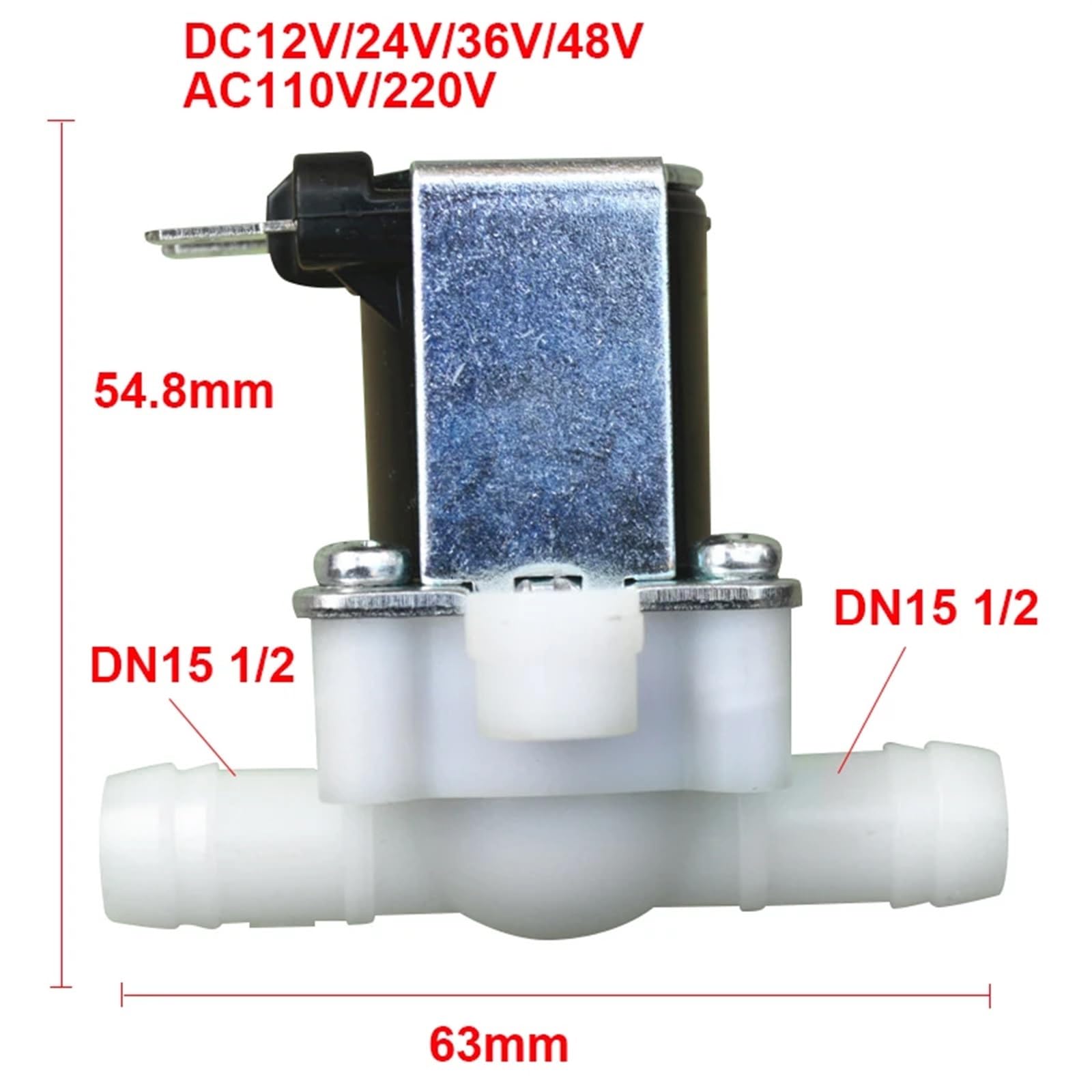 Plastikowy zawór elektromagnetyczny wlotowy do dystrybutora wody, bojlera na wodę, oczyszczacz, podgrzewacz wody, zbiornik pary 1/2" DN15(AC110V)