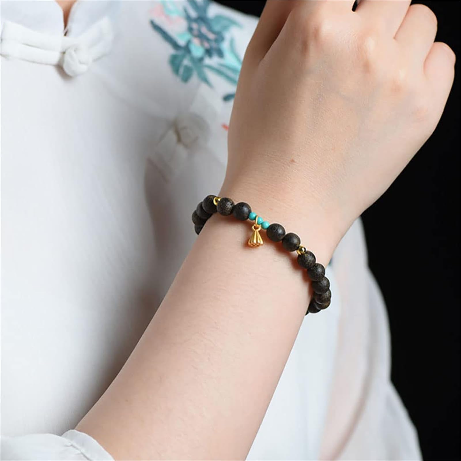 Pulsera de cuentas de madera de agar vietnamita natural para meditación y oración, hecha a mano, pulsera zen de sándalo para atención plena y buena suerte