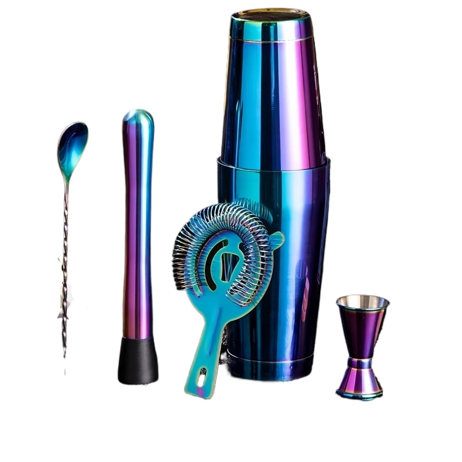 Cocteleras Cocktail Kit de Juego de coctelera de Acero Inoxidable, Colorida galvanizada, Herramientas de coctelera Boston, Accesorios para Vino(6 Set Colorful)