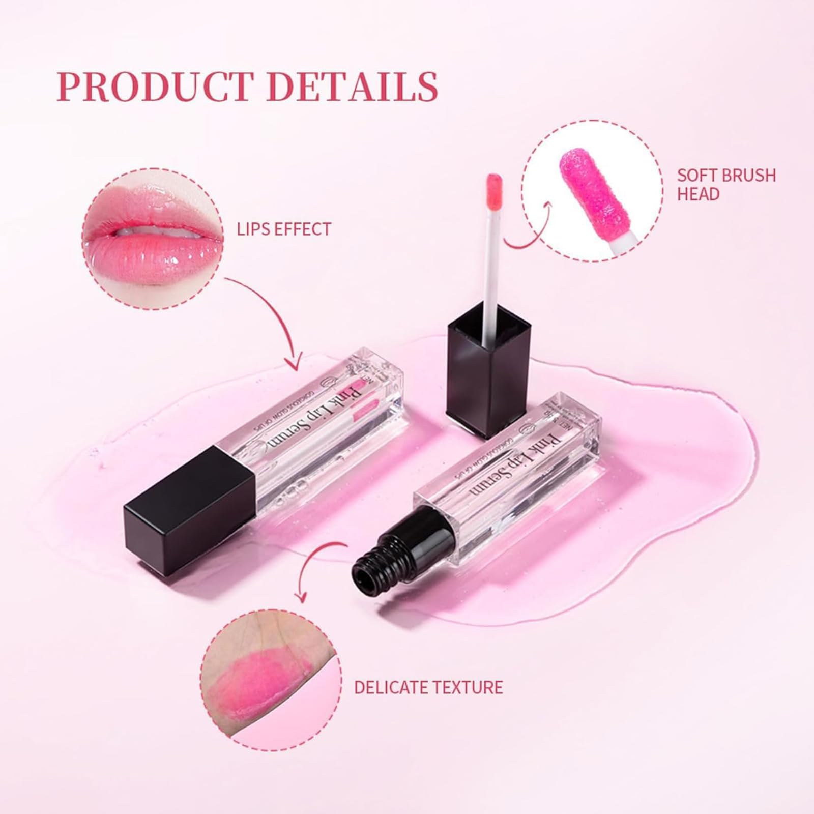 2Pack Pink Lip Serum Plumper, Color Changing Lip Gloss, Pink Lip Serum Plump Gorgeous Glow of Lips - Image 4