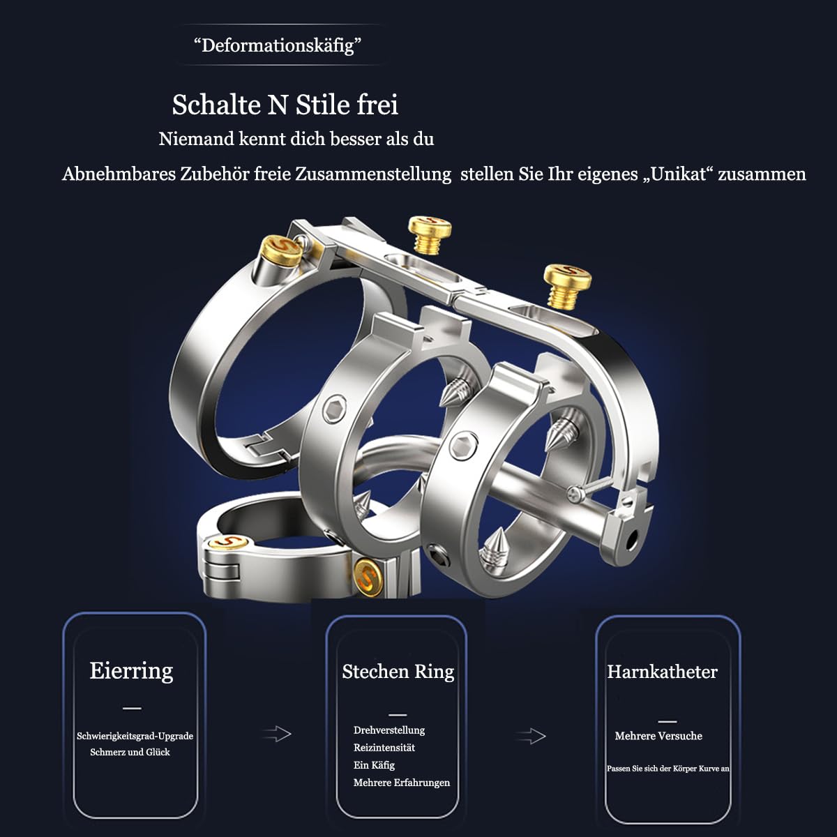 2023 Neu Edelstahl Peniskäfig Keuschheitskäfig Atmungsaktiver Chastity Cage BDSM Keuschheitsgürtel Penis Käfig Bondage Keuschheit Sexspielzeug für Männer Guspiun (50mm)