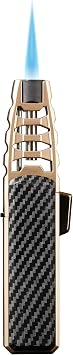 Powerful Torch Lighter Stright Blue Flame Solar Beam Torch Lockable Windproof Jet Torch Refillable for Baking Kitchen Cook BBQ Candle Camping Butane Not Included Black