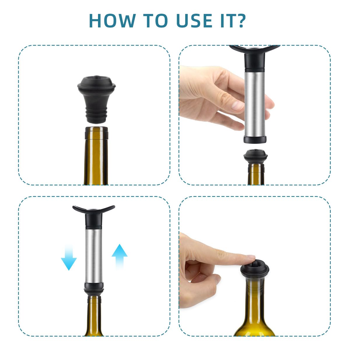 6 tapones de vino al vacío, pequeño, negro, 207132 5