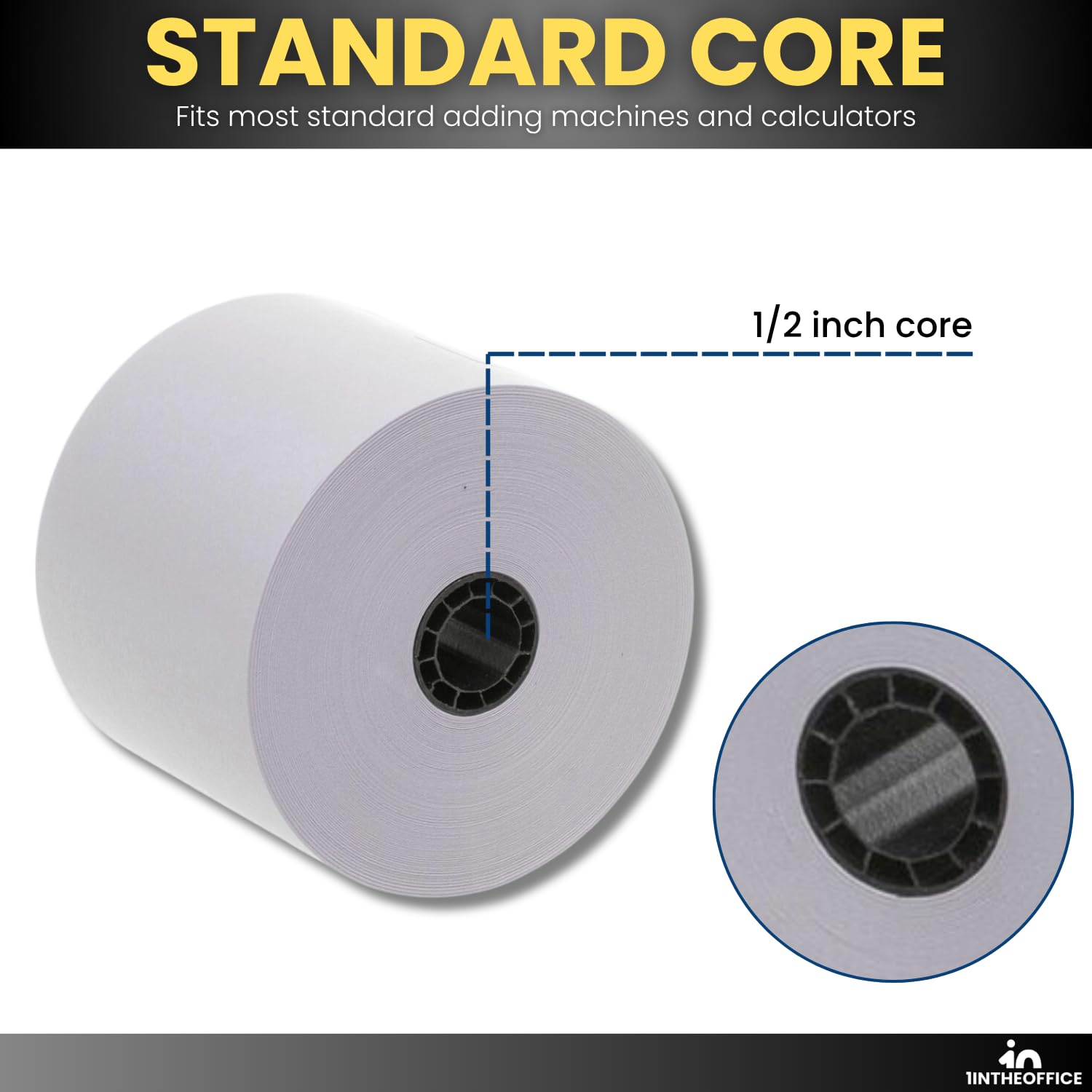 1InTheOffice Aggiunta macchina/rotolo calcolatrice, 7,3 kg, nucleo 1/2", 2-1/4" x 150 piedi, bianco (6)