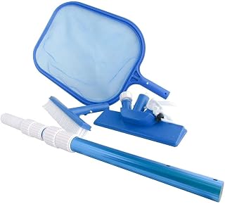 FibroPool Above Ground Pool Maintenance Kit: Telescoping Pole, Leaf Skimmer, Vacuum Head & Brush for Easy-Set Pools