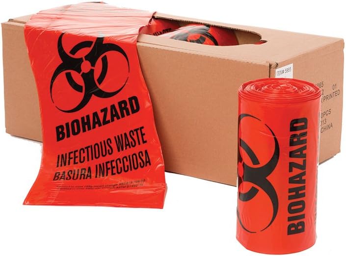 24" x 24" Plastic Biohazard Healthcare Infectious Waste Bin Liner 7-10 Gallons (1.3 mil) (500 Bags)