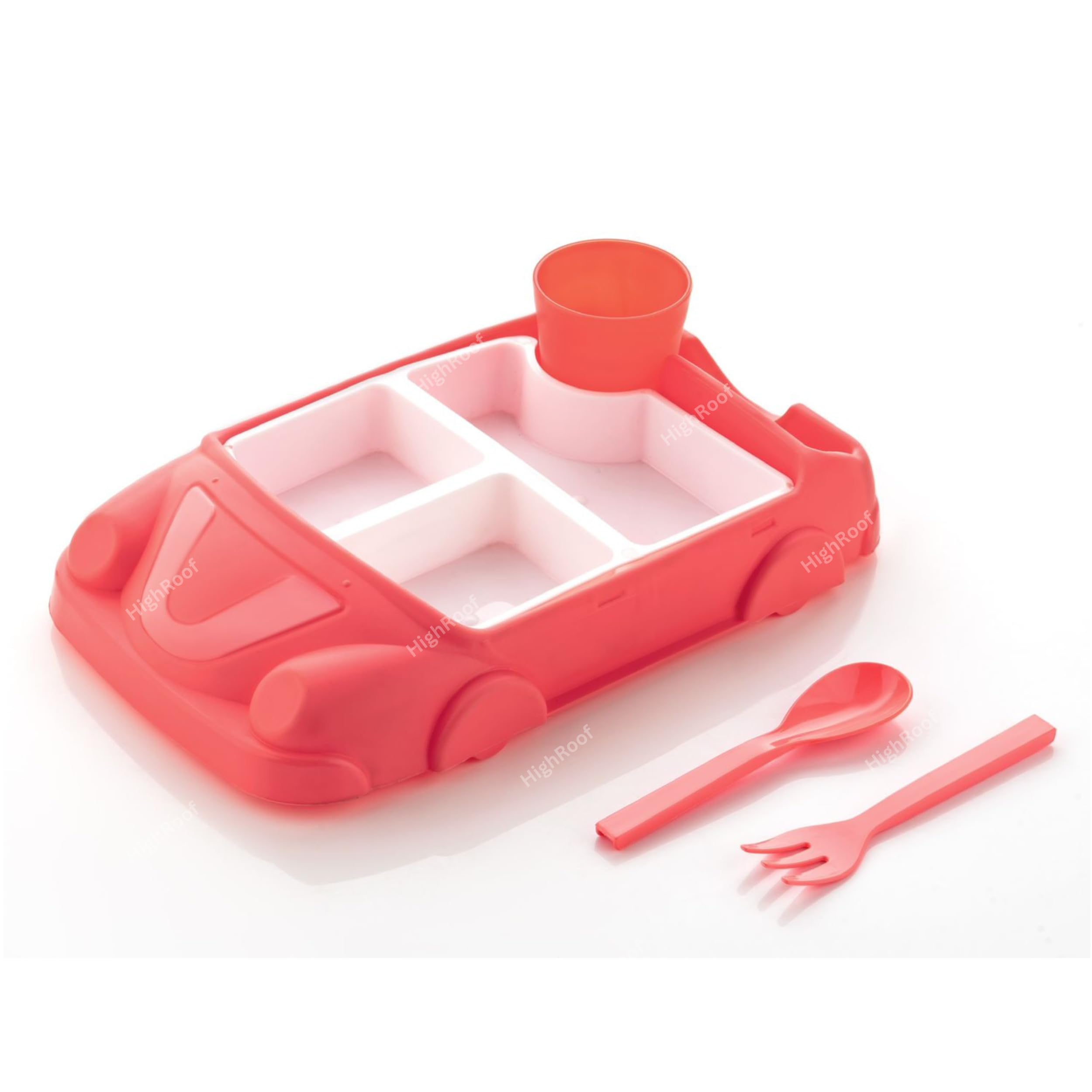 HighRoof Car Shaped Plates Cup Dinnerware Set Fiber Food Containers Infant Training Dishes Baby Feeding Sets Kids Tableware (Multicolor)-image-23
