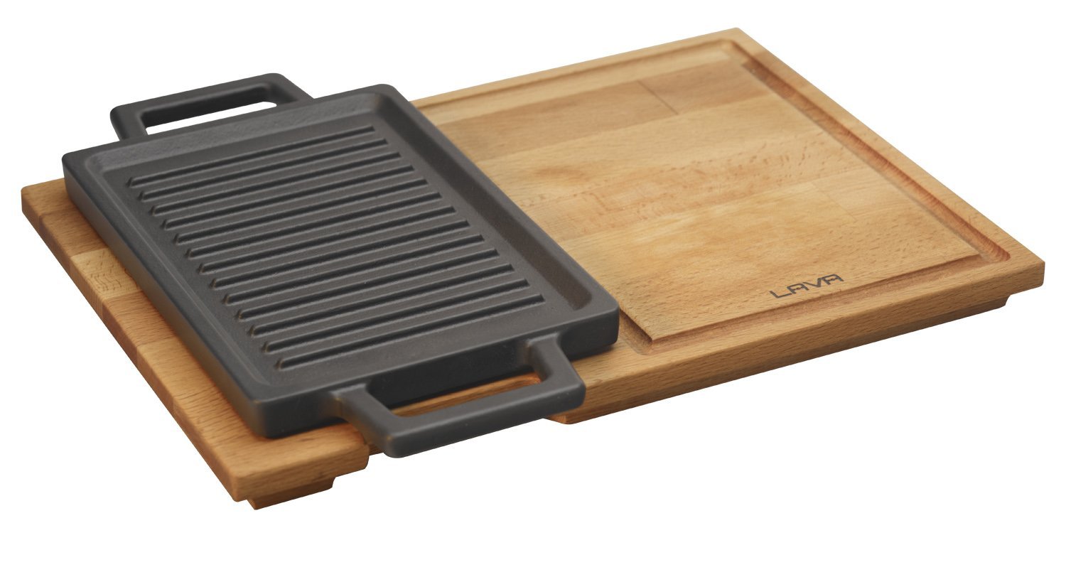 Lava Pişirme Kabı, LV ECO HP 2215 T13 K4 Dikdörtgen pişirme gözü ve Ahşap plaka, Ölçüler 22 x 15 cm, Dökme Demir, Siyah