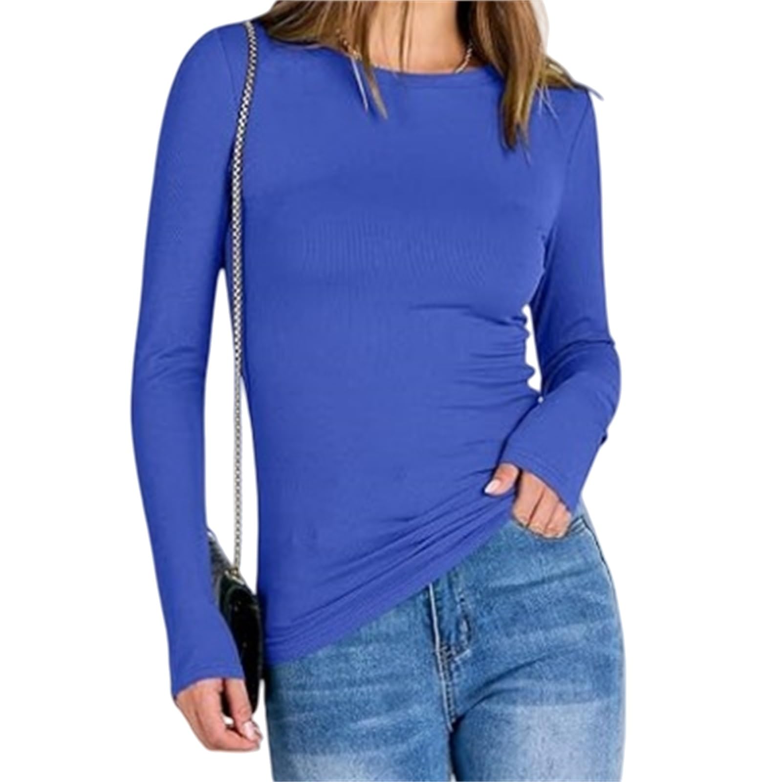 OYIGELZ Langarmshirt Damen Blusen Herbstmode gerippte Basic Tops Winterkleidung Streetwear