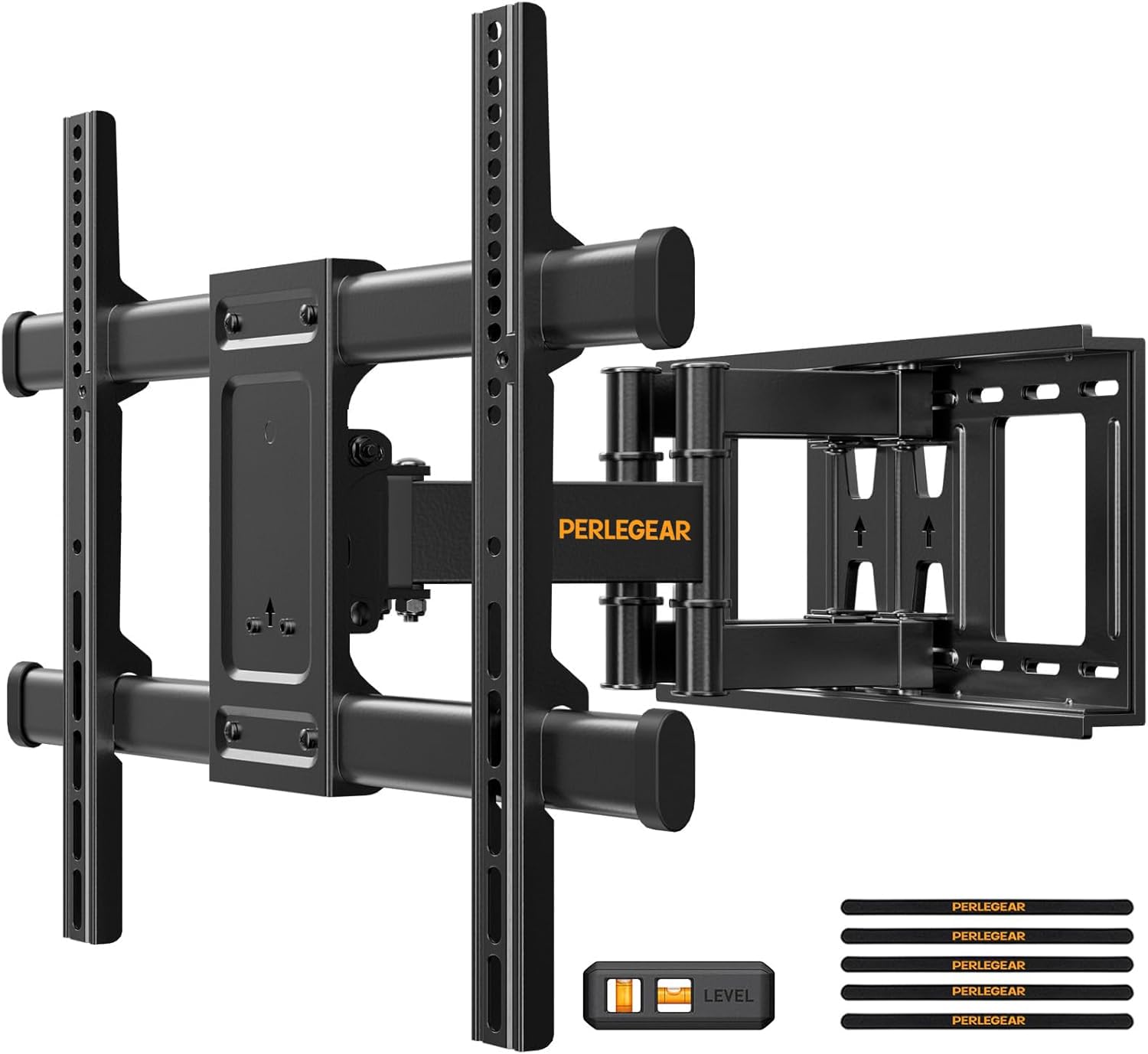 Perlegear TV Wall Bracket for 37-84 Inch Flat/Curved TVs up to 60kg, Swivel Tilt TV Bracket Max.VESA 600x400mm, Full Motion Wall Mount with Dual Arm