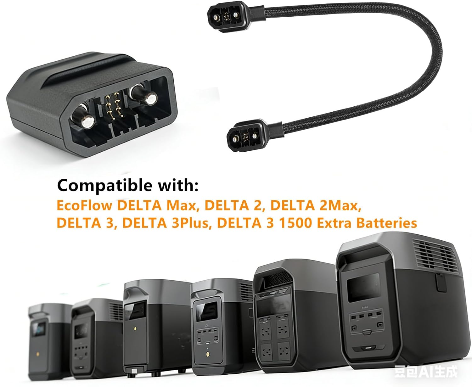 Extra Battery Connection Cable for Ecoflow, Compatible with Delta 2, 2 Max, Max, 3, 3 Plus, 3 1500，Wave 2, Wave 3, Braided Power Cable (Not Compatible with Pro 3), Length 20Inch