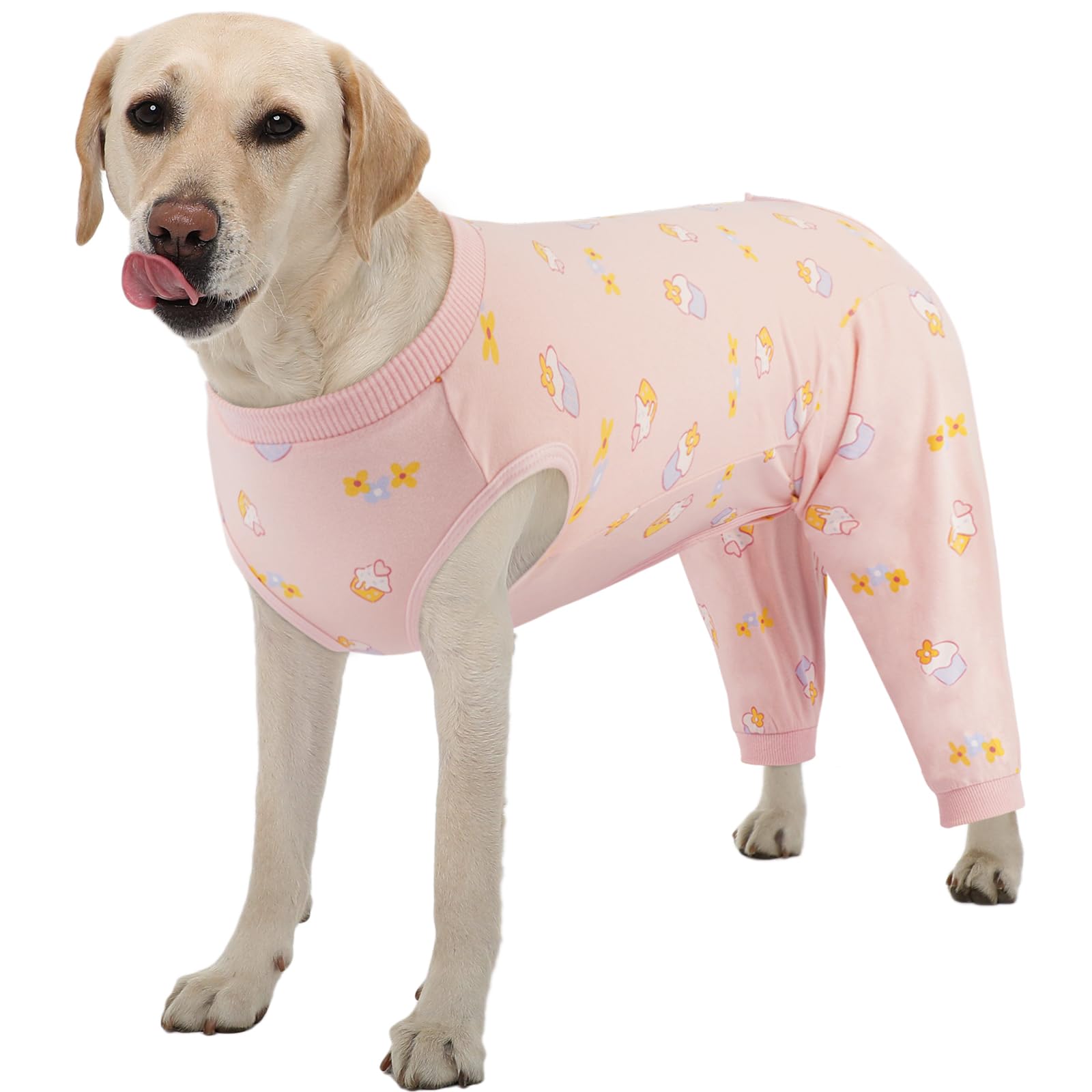 Kuoser Op Body Hund Kastration Rüde Hündin, Hundebody Nach Op mit Beinen Leckschutz Hund Hinterbein, Jumpsuit Hunde Alternative zum Halskragen,Rosa Kuchen XXL