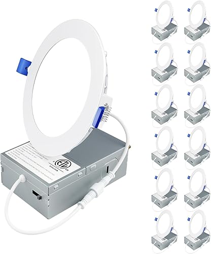Vista 39 de Ensenior - Paquete de 12 luces LED empotrables de techo, ultra finas con caja de conexiones, intensidad regulable, alta luminosidad. 5000 K