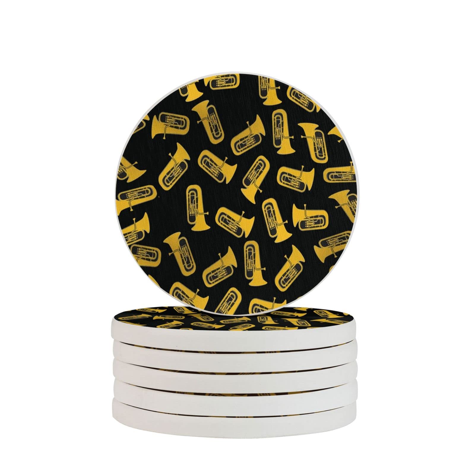 Isolated Tuba Musical Instrument Two Pieces Drink Coaster for Tabletop Protection Place Mats for Home Decor