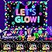 7x5ft Neon Let's Glow Party Backdrop Colorful Photography Background Glow in The Dark Party Supplies, Neon Party Decorations for Kids Birthday Supplies (82.7 x 59 Inch)