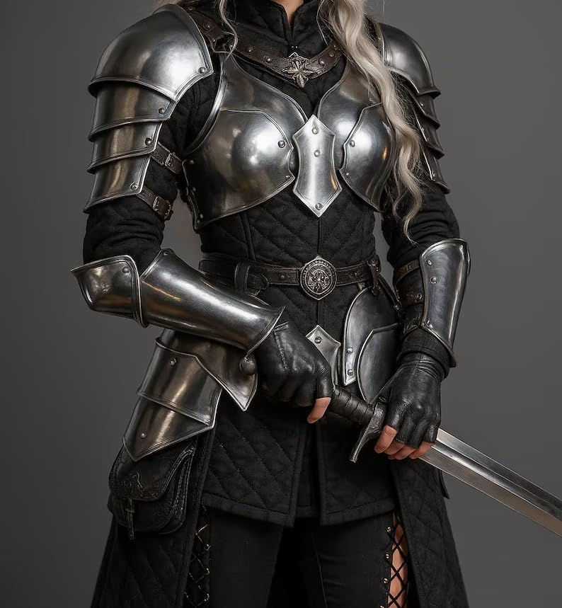 Medieval Knight Brave Lady Armor Pauldron Set Gorget Arm Bracers With Tasset-Female Armor Breastplate-Perfect For Renaissance, LARP, Cosplay, Fantasy & Ren-fair Halloween Party Costume Gift For Women