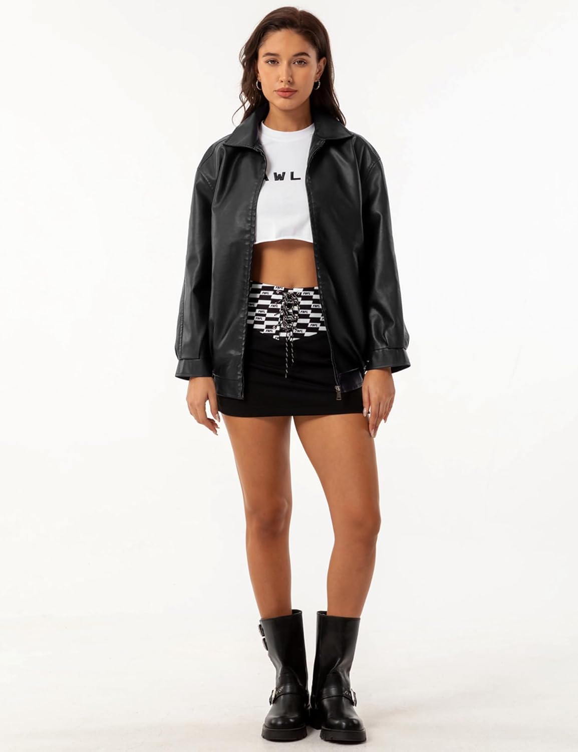 Black Leather Jacket Women Oversized Faux Suede Motorcycle Bomber Leather Jackets 2025 Fall Fashion Outfits Winter Clothes Black XXL - Image 3