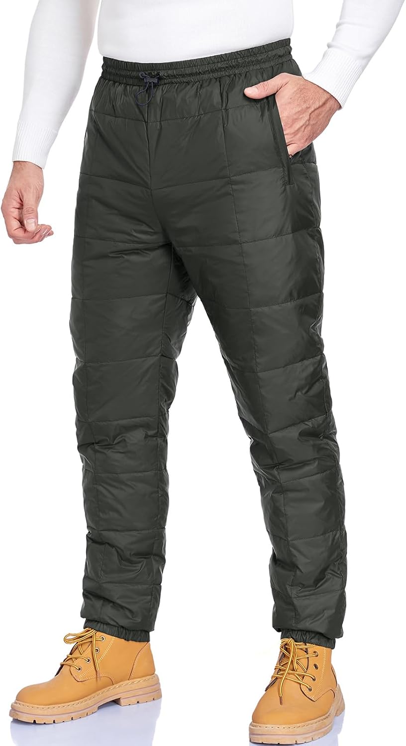 YEEFINE Men's Snow Pants Winter Warm Down Pants Insulated Utility Puffer Pants Ski Camping Trousers - Image 3