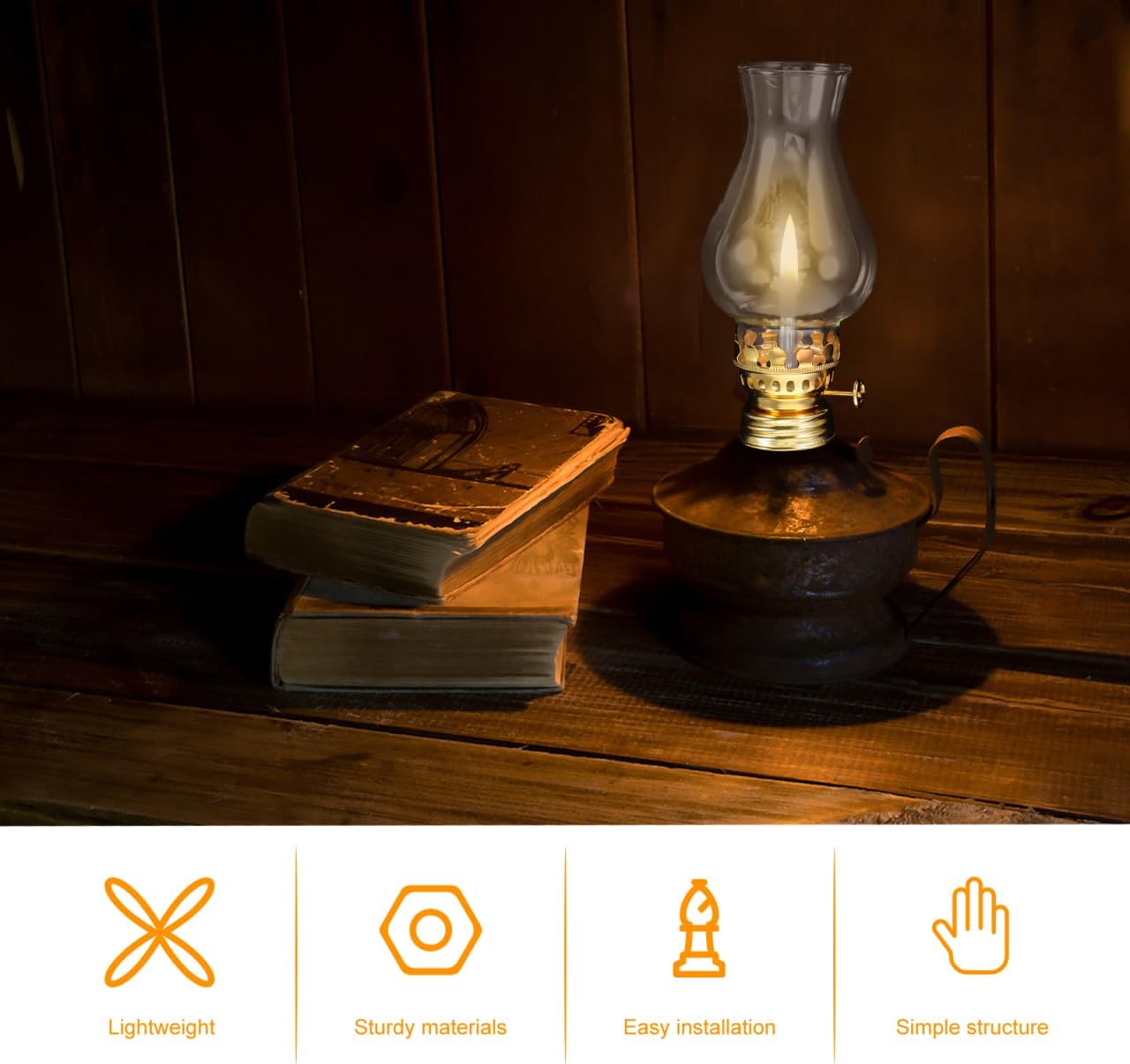 PRETYZOOM Vintage Kerosene Lamp Accessories with Adjustable Wick Holder and Glass Chimney for Indoor Home Decor Camping and Emergency Lighting